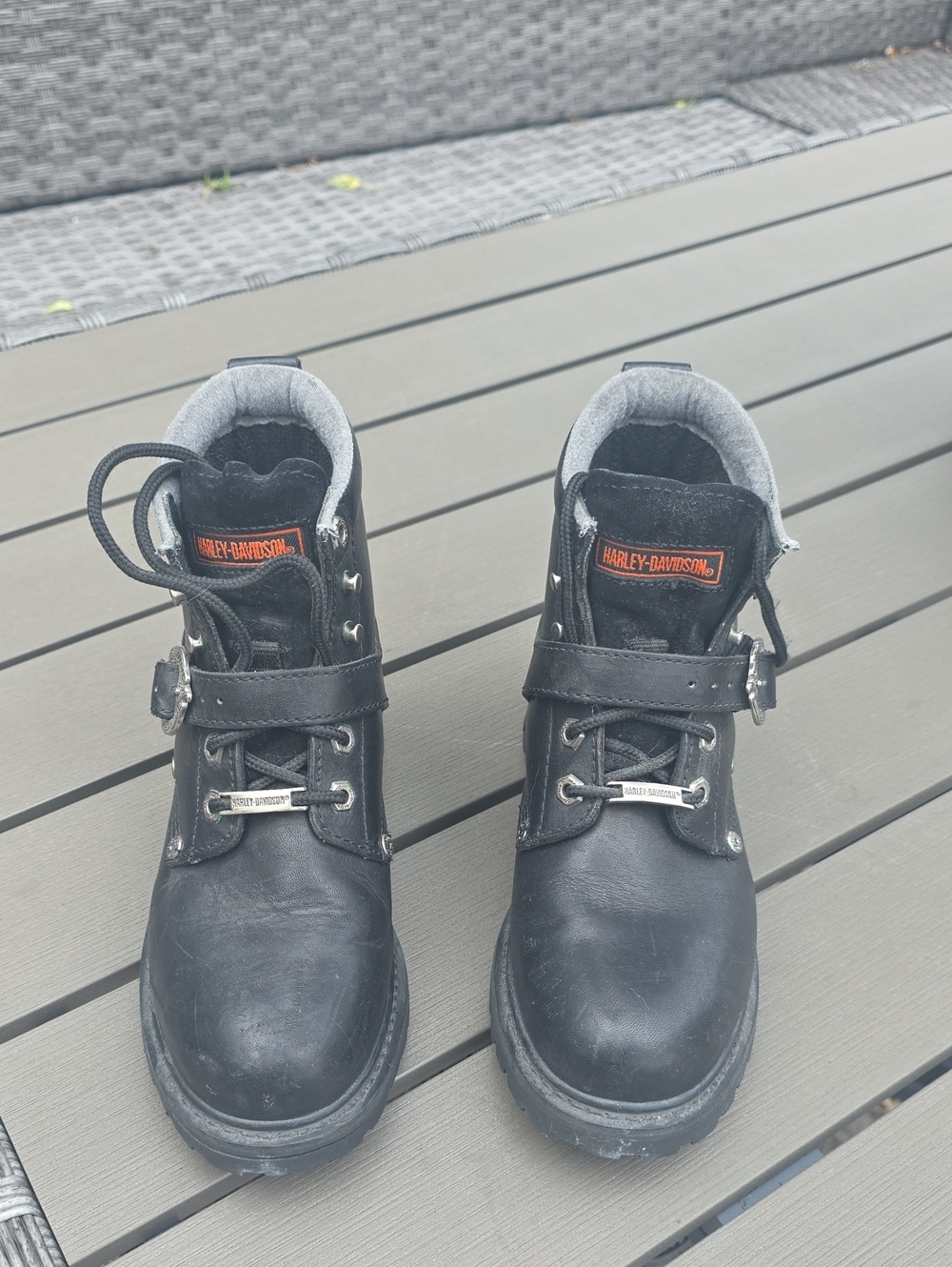 Harley-Davidson Womens Black Leather Lace-Up Buckle Boots